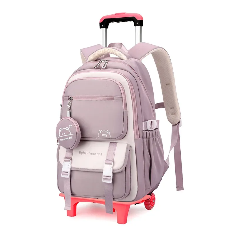 sacs à dos roulants coréens pour filles, sac à dos d'école à roulettes pour filles, sac à dos de bagages sur roulettes pour enfants, sacs d'école à roulettes