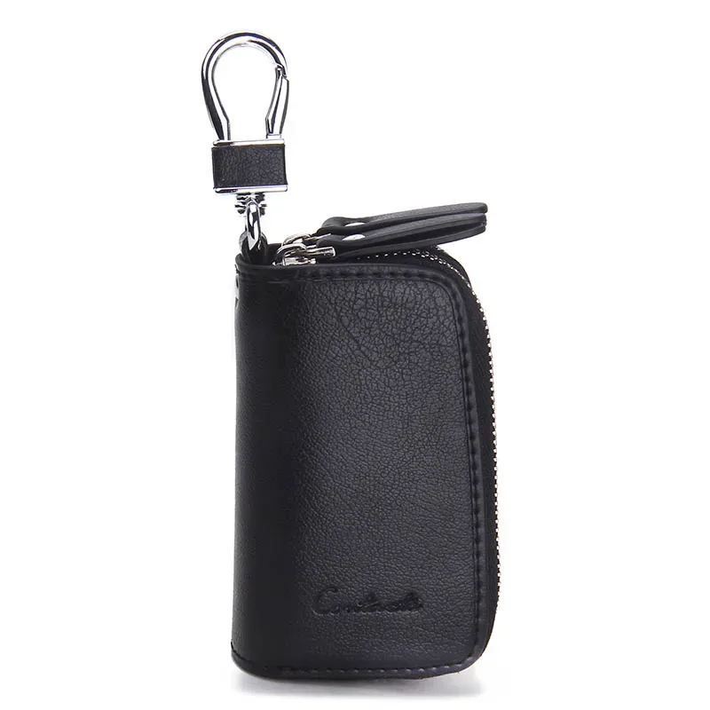 contact's – porte-clés de voiture en cuir véritable, porte-clé de mode, organisateur de clés de ménage, double fermeture éclair, étui à clé