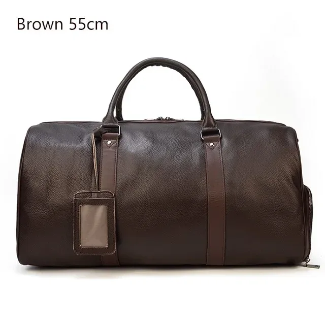 pooloos sacs de voyage en peau de vache naturelle sacs de nuit en cuir imperméables pour hommes bagages à main hommes sac de week-end homme d'affaires 55 cm
