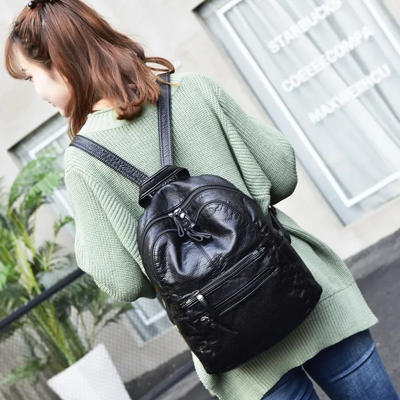 nigedu – sac à dos en cuir pu souple pour femmes, grande capacité, noir, décontracté, pour l'école, pour livres, sac de voyage, sac de jour, mochila