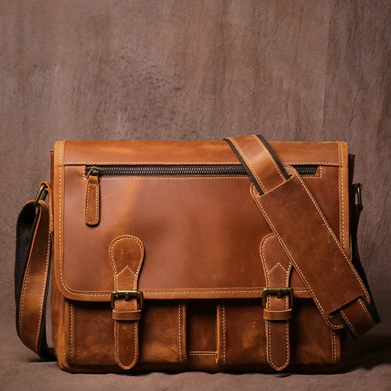guro-sac messager en cuir de cheval pour homme, véritable, luxe, sac à bandoulière lancé, bureau, étui à bombes, 12.9 pouces, vintage, elin