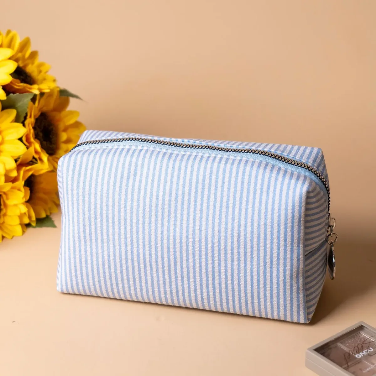 grande trousse de maquillage pour femmes en soie bulle à rayures roses, sac de rangement pour articles de toilette, sac diy pour collations et serviettes hygiéniques