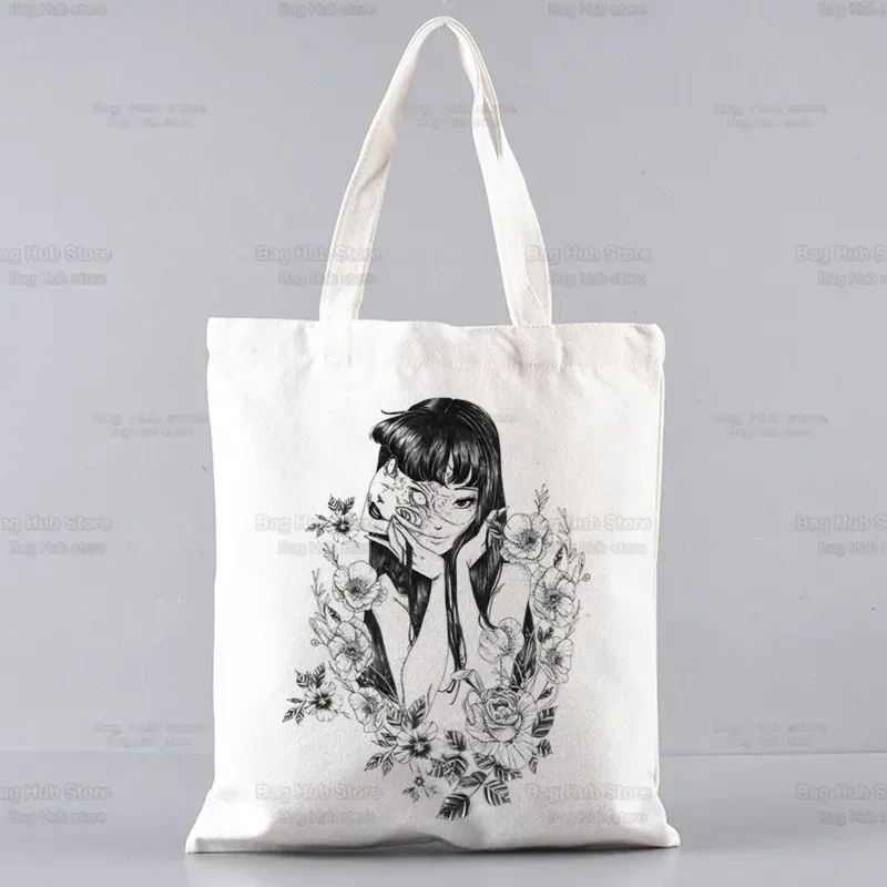 junji ito japonais manga graphique dames sacs à main tissu toile sac fourre-tout shopping voyage femmes eco réutilisable épaule
