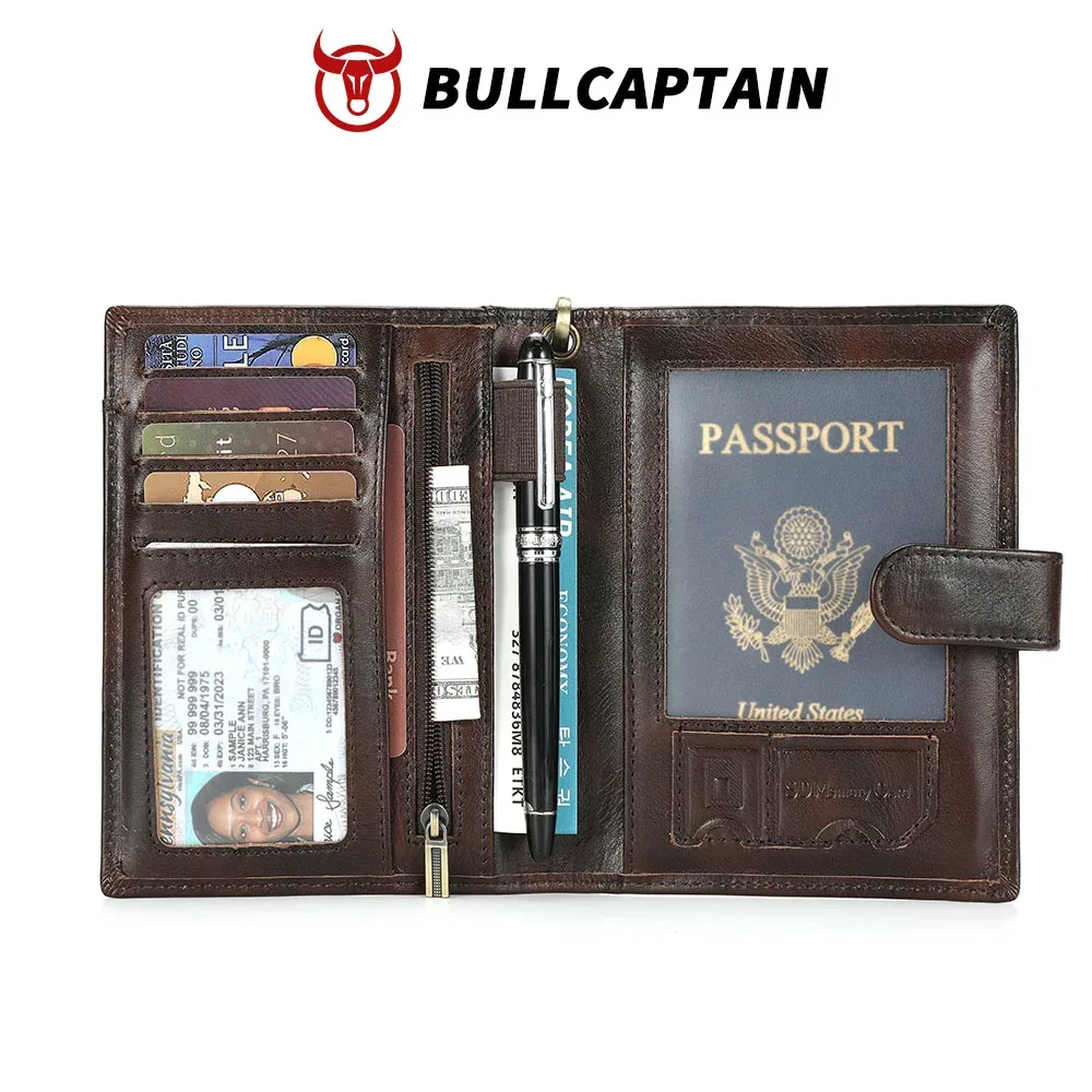 bullcaptain portefeuille de voyage en cuir véritable pour homme et femme, porte-passeport, porte-cartes, porte-monnaie, avec protection rfid