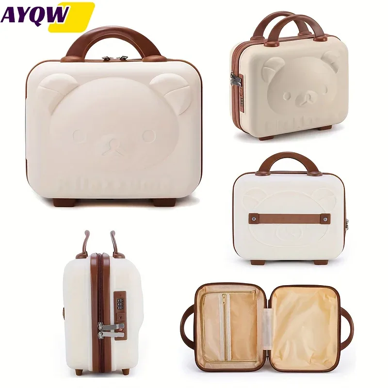 sac de voyage mini avec boucle tête d'ours de dessin animé, élégant, pour maquillage et cadeaux, valise avec petite valise intégrée, pratique pour les voyages