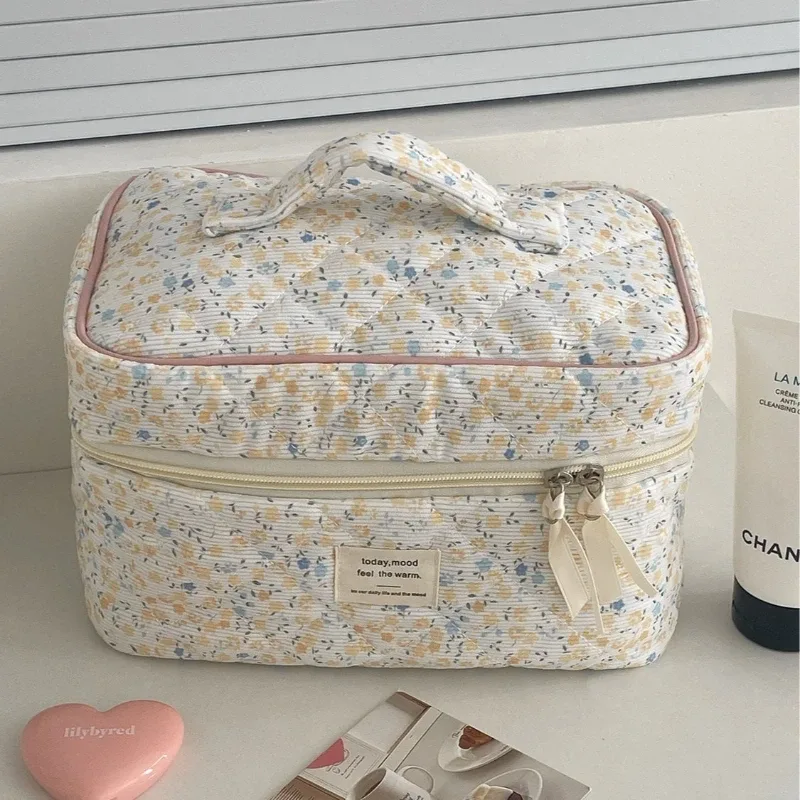 sacs de rangement pour cosmétiques en velours côtelé à motifs floraux vintage, sacs à main portables rétro pour femmes, étui de maquillage simple pour femme, pochette.