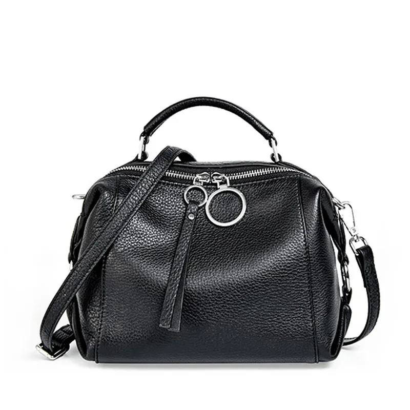 zency – sac à bandoulière noir de créateur pour femmes, sac à main en cuir véritable 100%, taille moyenne pour la vie quotidienne avec deux sangles