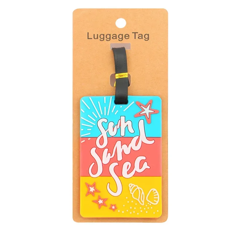 étiquette bagage plastique pvc silicone motifs dessin animé fruits animaux gâteaux licorne visages souriant coeurs avions rose blanc bleu vert jaune violet voyage