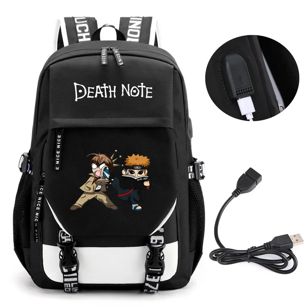 anime death note sac à dos école livre sacs mochila voyage usb port sac ordinateur portable garçon filles cadeau