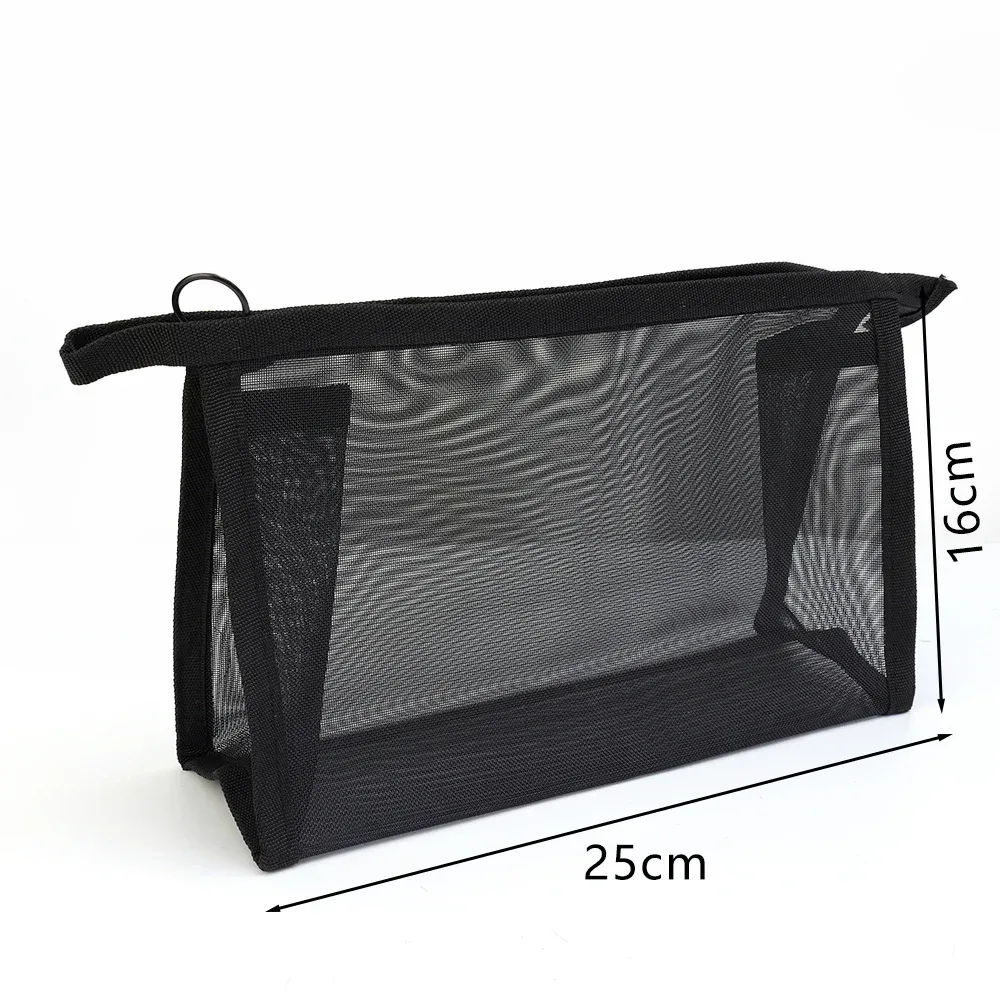 nouveaux sacs à cosmétiques transparents en maille, petit grand sac de maquillage noir clair, organisateur de toilette de voyage portable, pochette de rangement de rouge à lèvres