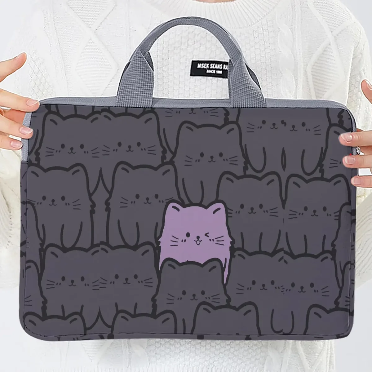 sac à main pour ordinateur portable avec imprimé chat, résistant aux chocs, sac de transport portable avec poignée pour ordinateur portable, voyage, école