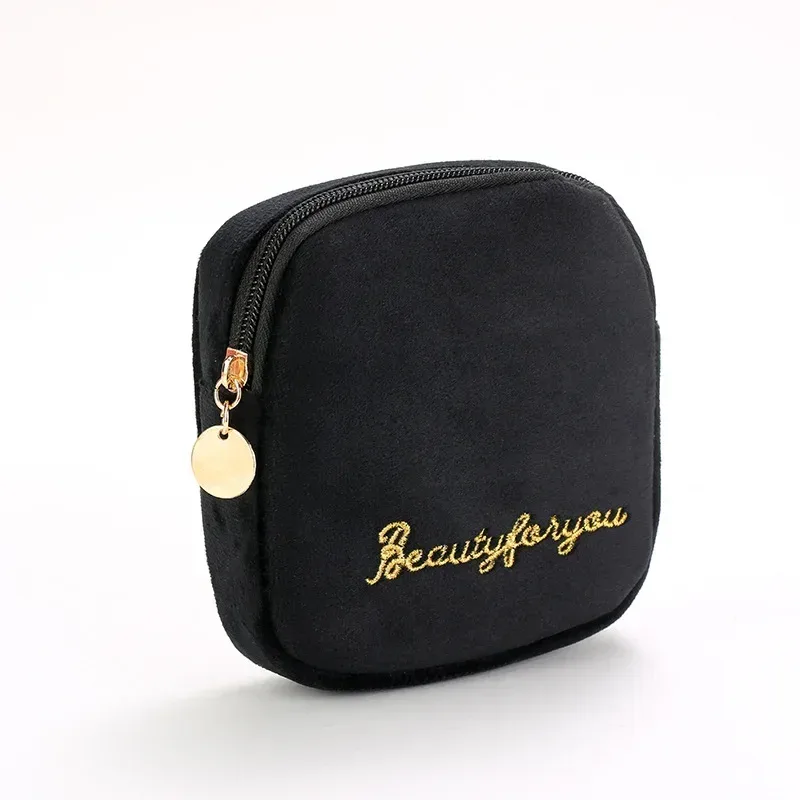 trousse de maquillage en peluche, trousse à cosmétiques pour femmes, grande trousse de toilette de voyage de couleur unie à fermeture éclair, pochette de lavage de beauté