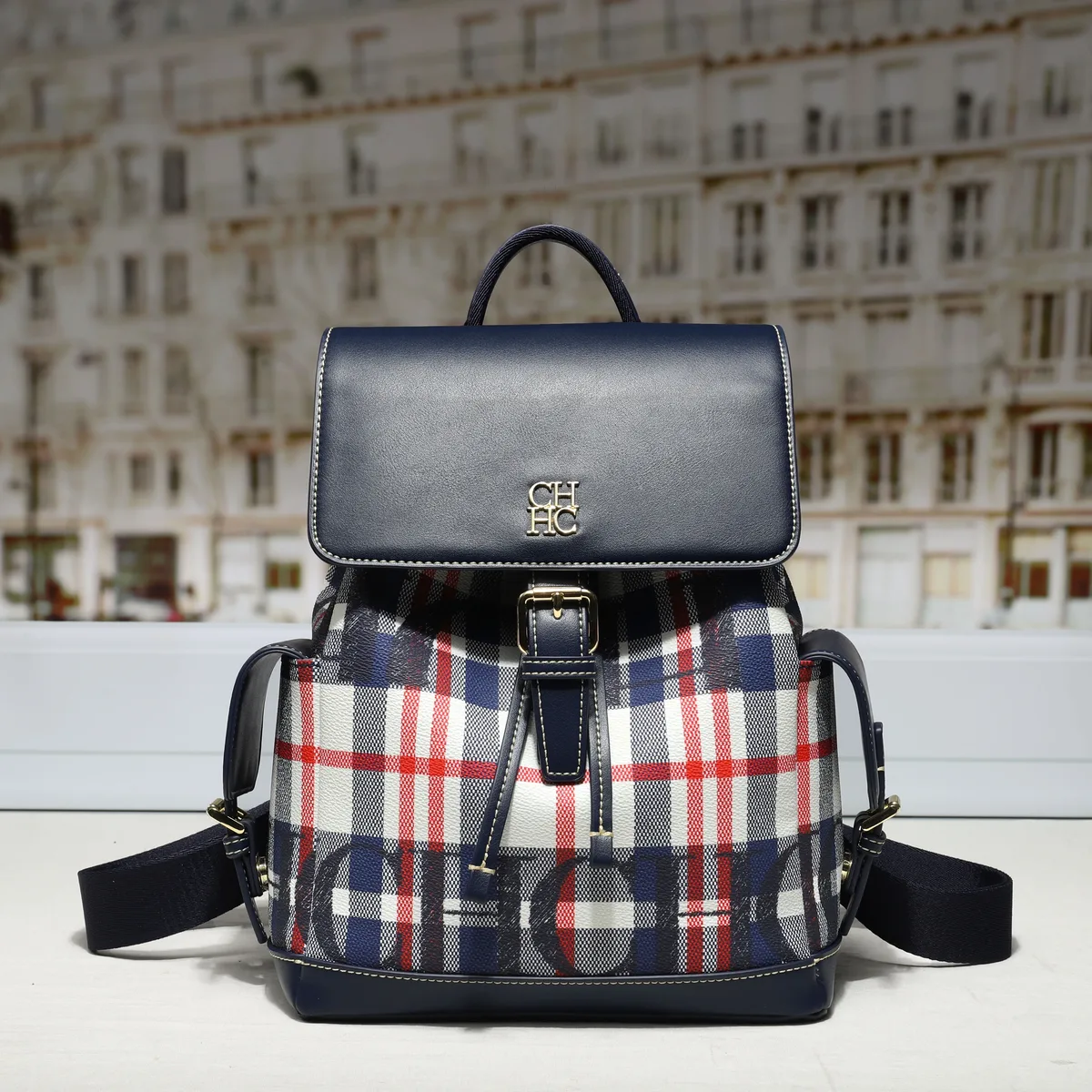 sac dos tissu résistant motif tartan noir rouge blanc bandoulière voyage femmes etudiant ecole