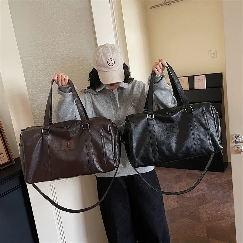 sac de voyage en cuir pu souple avec compartiment à chaussures, sac de week-end et de sport pour hommes et femmes, sac de voyage de marque pour bagage à main