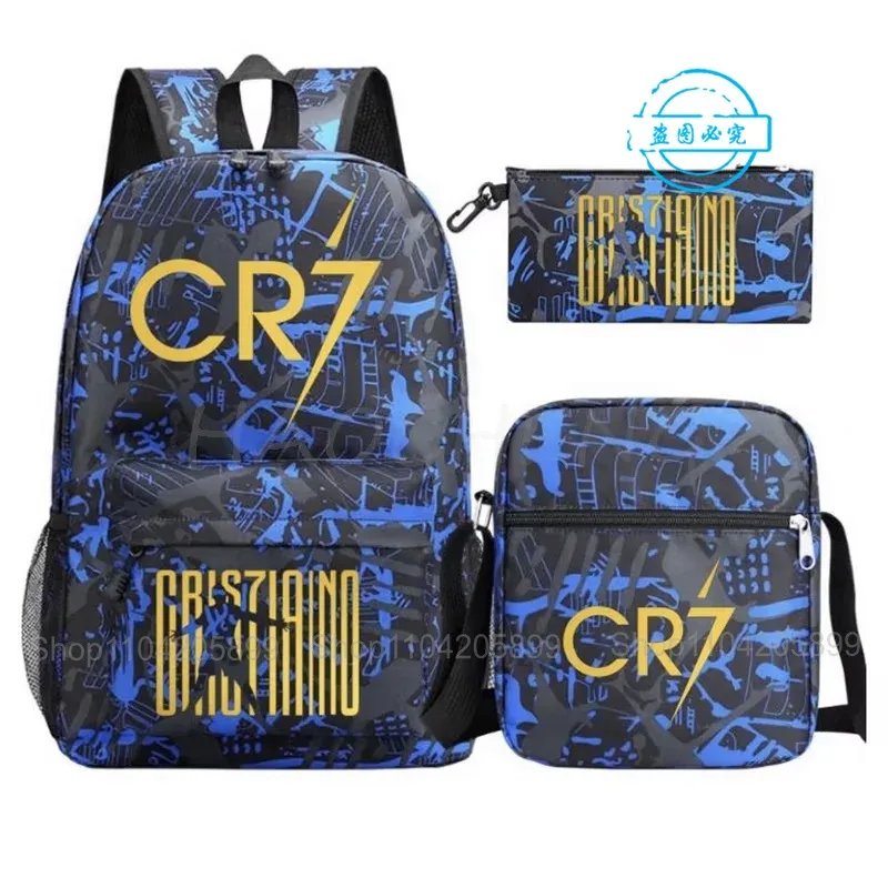 sacs à dos cr7 imprimés ronaldo, 3 pièces, sacs d'école pour garçons et filles, mochila pour étudiants et adolescents, sac à dos de voyage pour ordinateur portable, cadeau