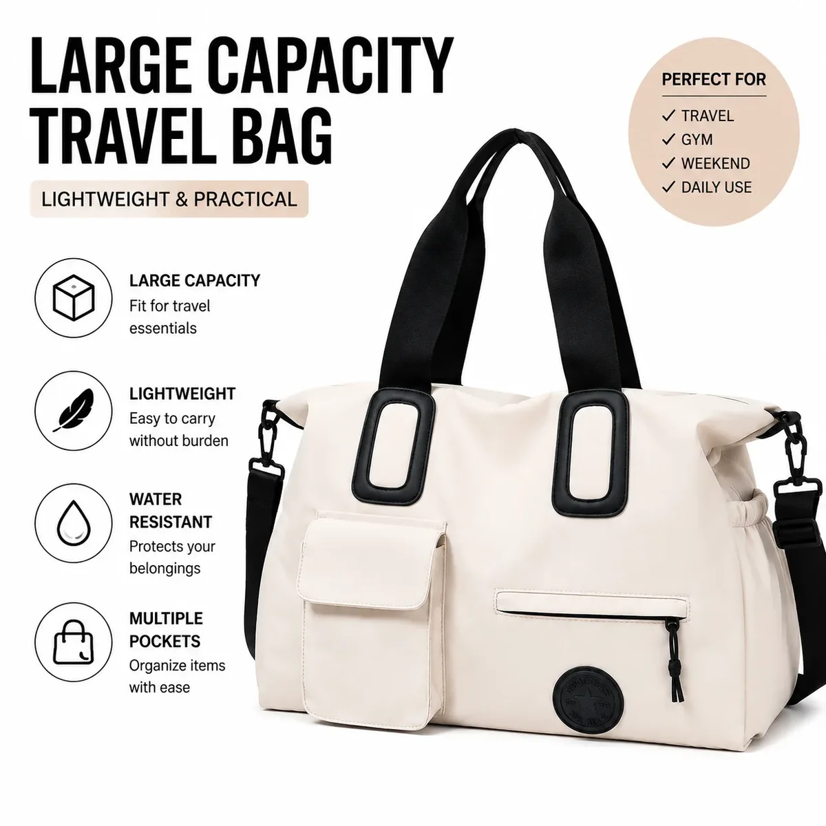 sac de voyage pour femmes, sac fourre-tout de grande capacité, léger et portable, sac de week-end, sac à bandoulière, sac de rangement pour salle de sport et fitness