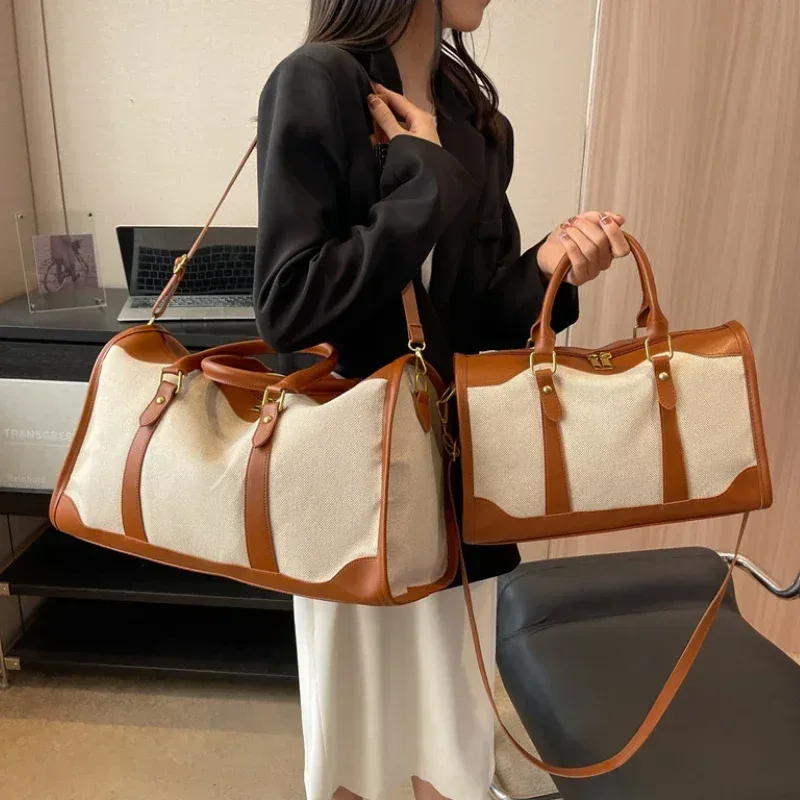 sac à main de rangement de voyage pour femme, sac à bagages de fitness vintage, sac à bandoulière initié unique, grand sac en nylon et cuir pu, 2024 sacs à main