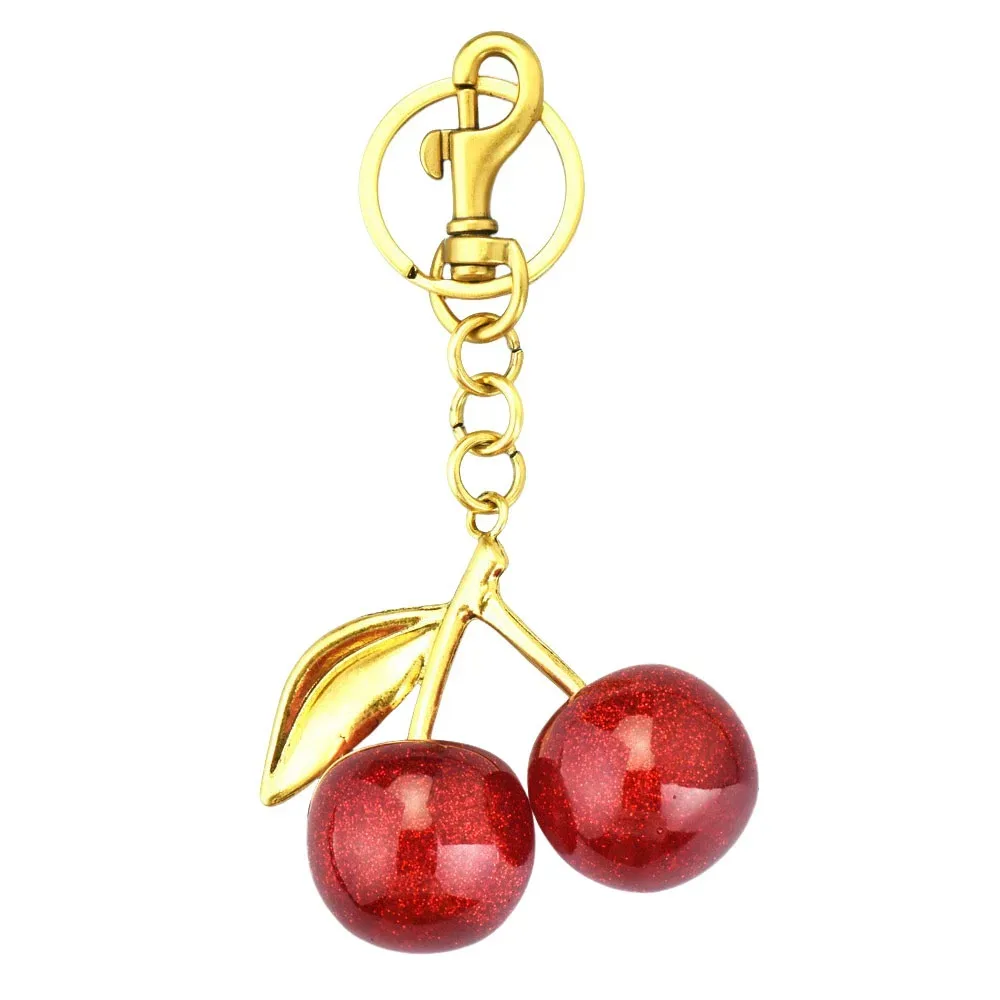 nouveau porte-clés cerise scintillant en résine, porte-clés de voiture en forme de fruit, bijoux diy, finition pailletée, accessoires pour sac, décoration suspendue pour sac à dos