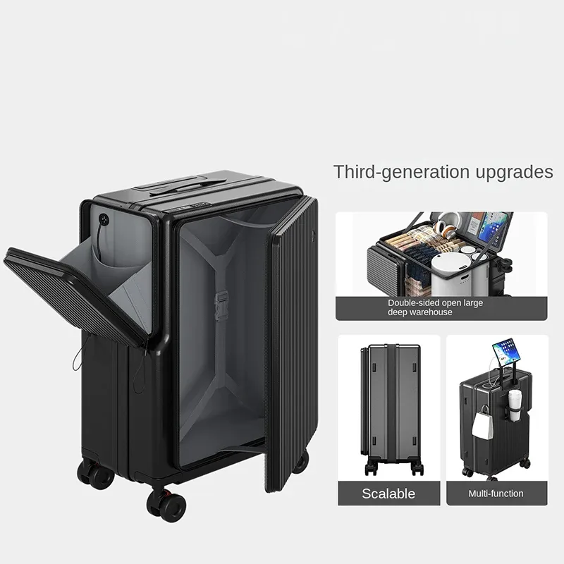 nouvelle valise de voyage à double ouverture 20 pouces, valise cabine extensible multifonctionnelle, bagage anti-explosion avec fermeture éclair 22-26 pouces