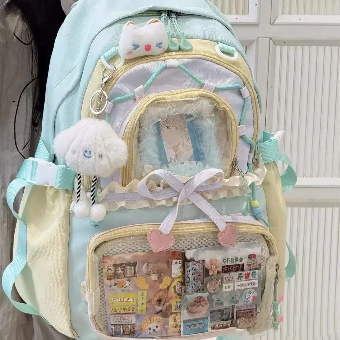 sac à dos ita transparent italife dopamine kawaii anmie pour femmes, avec présentoir pour épingles et badges, grand sac ita mignon en forme de cœur avec nœuds, style lolita h259