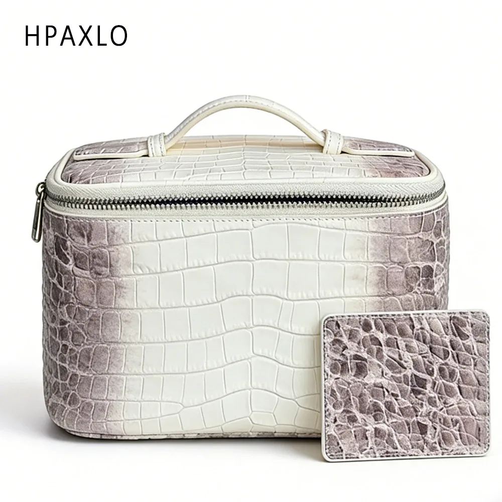 trousse de maquillage de luxe en cuir de crocodile gaufré, organisateur de toilette de voyage, pochette à cosmétiques portable, rangement pratique et durable pour femmes