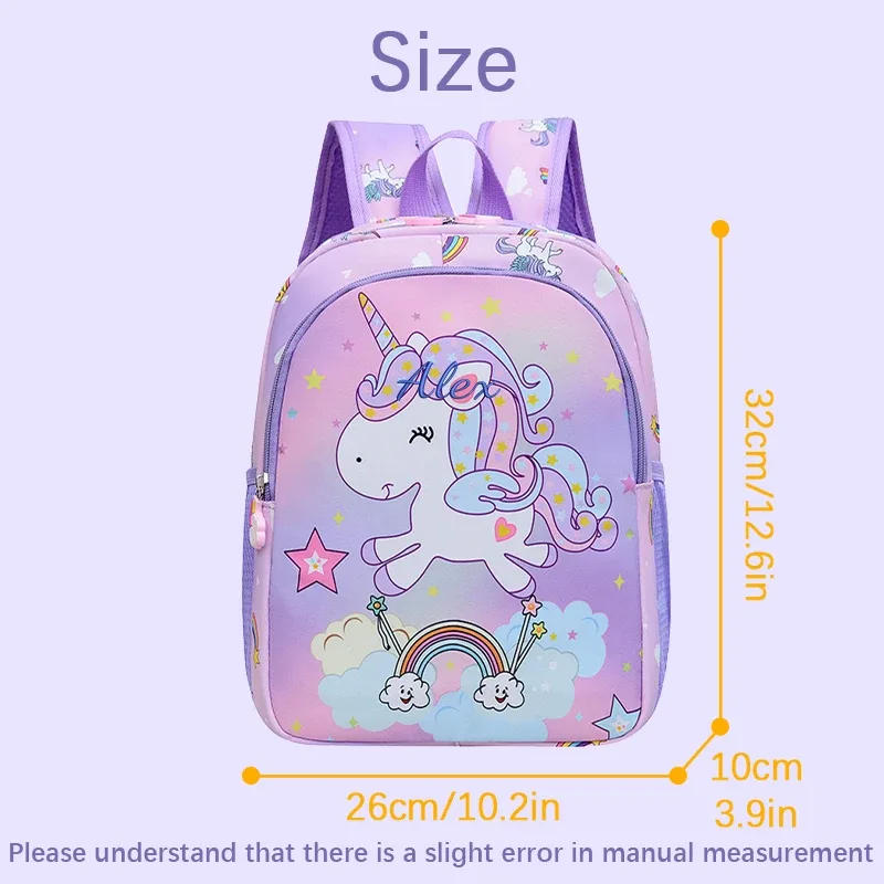 sac à dos décontracté à double bandoulière, élégant, avec imprimé licorne arc-en-ciel de dessin animé brodé personnalisé, disponible en 4 couleurs