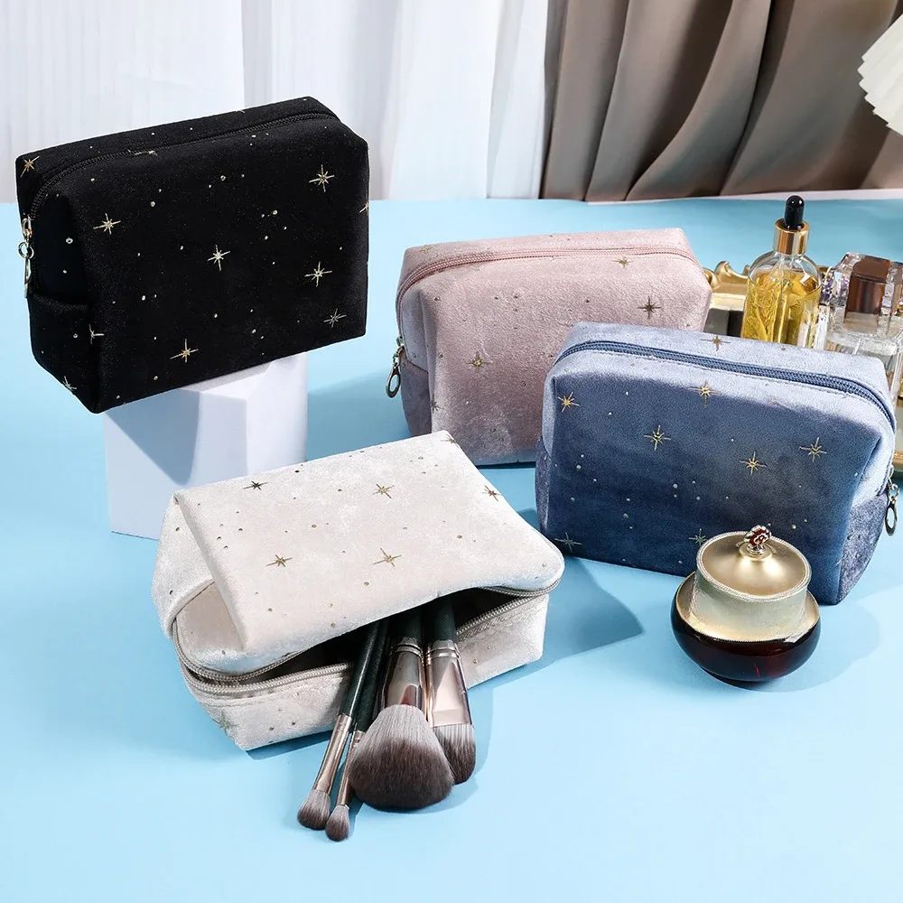 trousse de toilette portable en velours doux pour femme, sac de rangement cosmétique, brosse de maquillage, rouge à lèvres, évaluateurs, voyage, nouveau