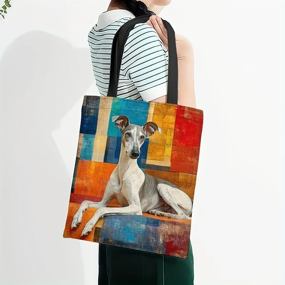 sac fourre-tout rectangulaire en polyester avec imprimé chien greyhound bauhaus, sac de courses multifonctionnel pour femmes et hommes, 1 pièce