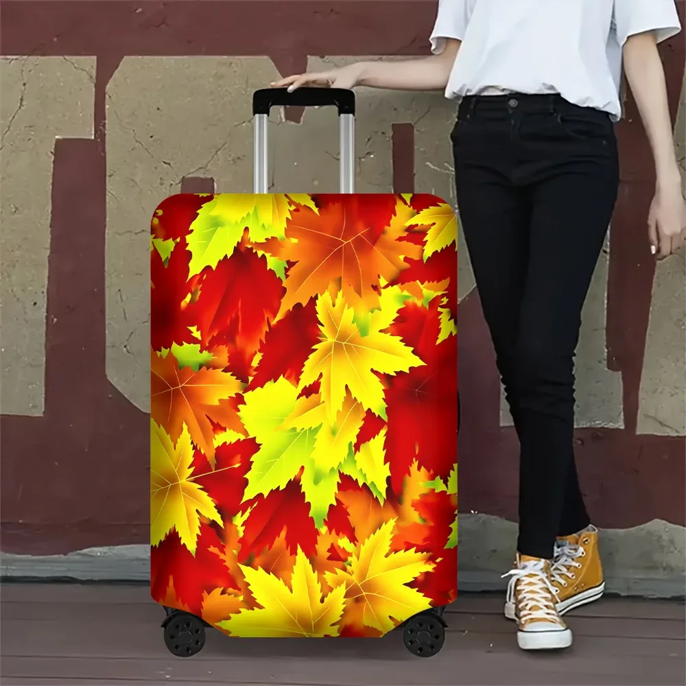 housse valise polyester motif feuilles automnales rouge orange jaune protection voyage taille moyenne valises travail vacances