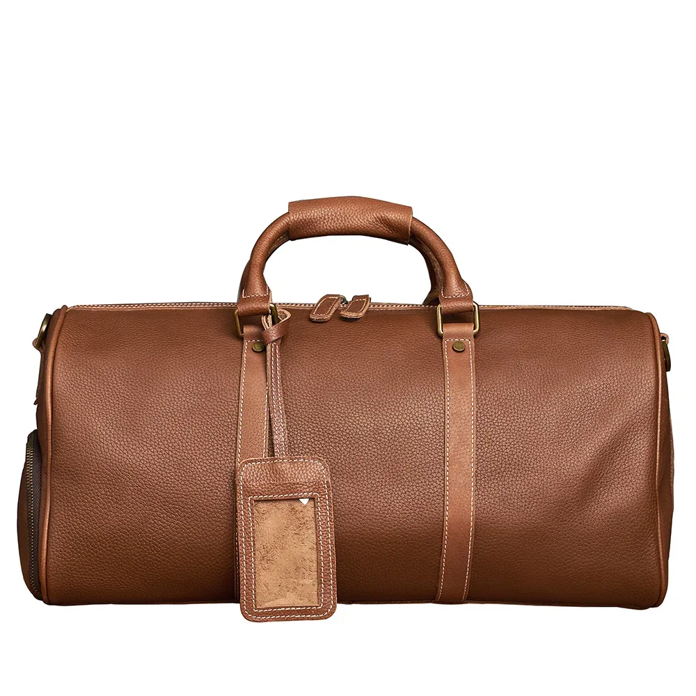 sac de voyage en cuir véritable pour hommes, sac de bagage à main décontracté, sac de fitness de grande capacité, poche à chaussures pour ordinateur portable de 18 pouces