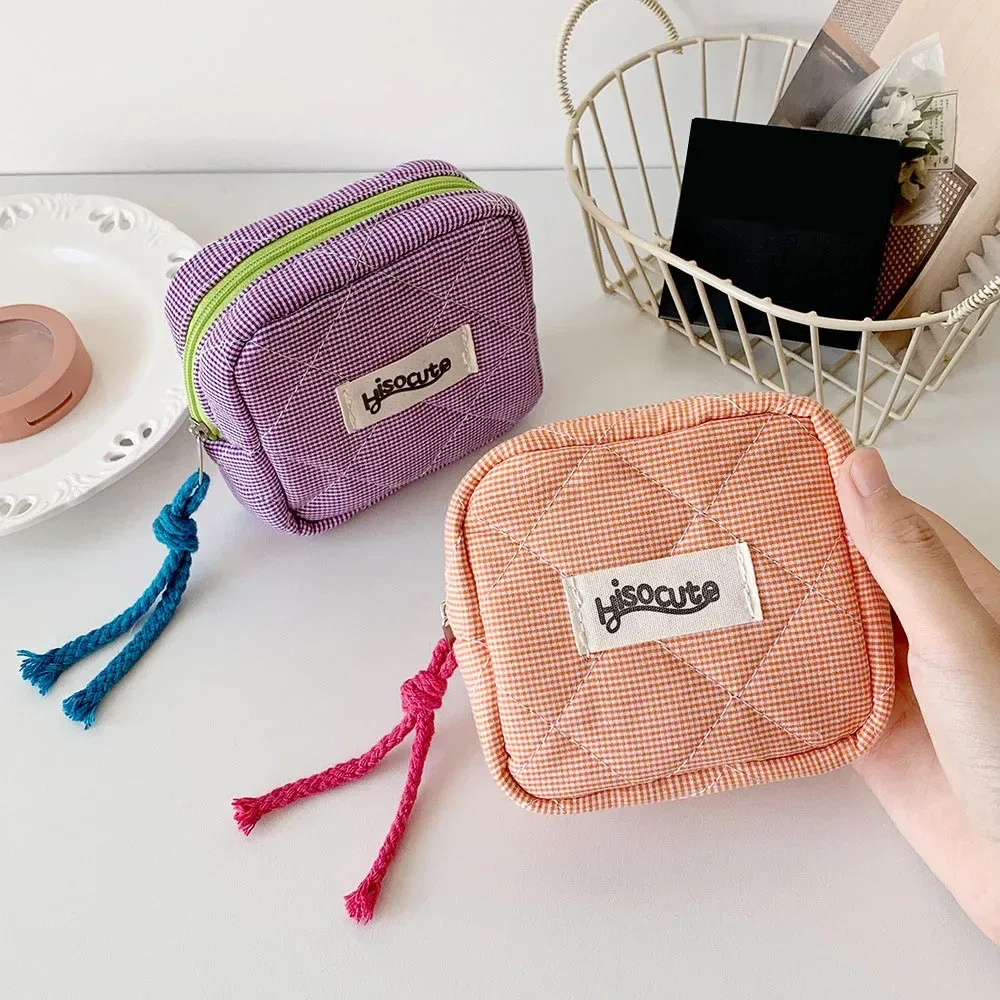mini sacs de maquillage à carreaux, sac de rangement pour clé d'écouteurs, rouge à lèvres, sac à cosmétiques minimaliste à carreaux, pochette de maquillage, petit porte-monnaie à fermeture éclair