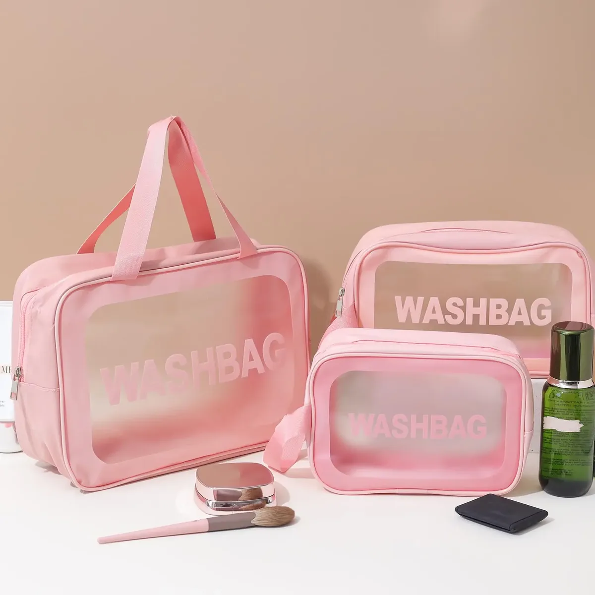 sac cosmétique 2 en 1, sac transparent pour soins de la peau, grande capacité, pvc semi-transparent givré, sac de rangement portable, pu 1/3 pièce