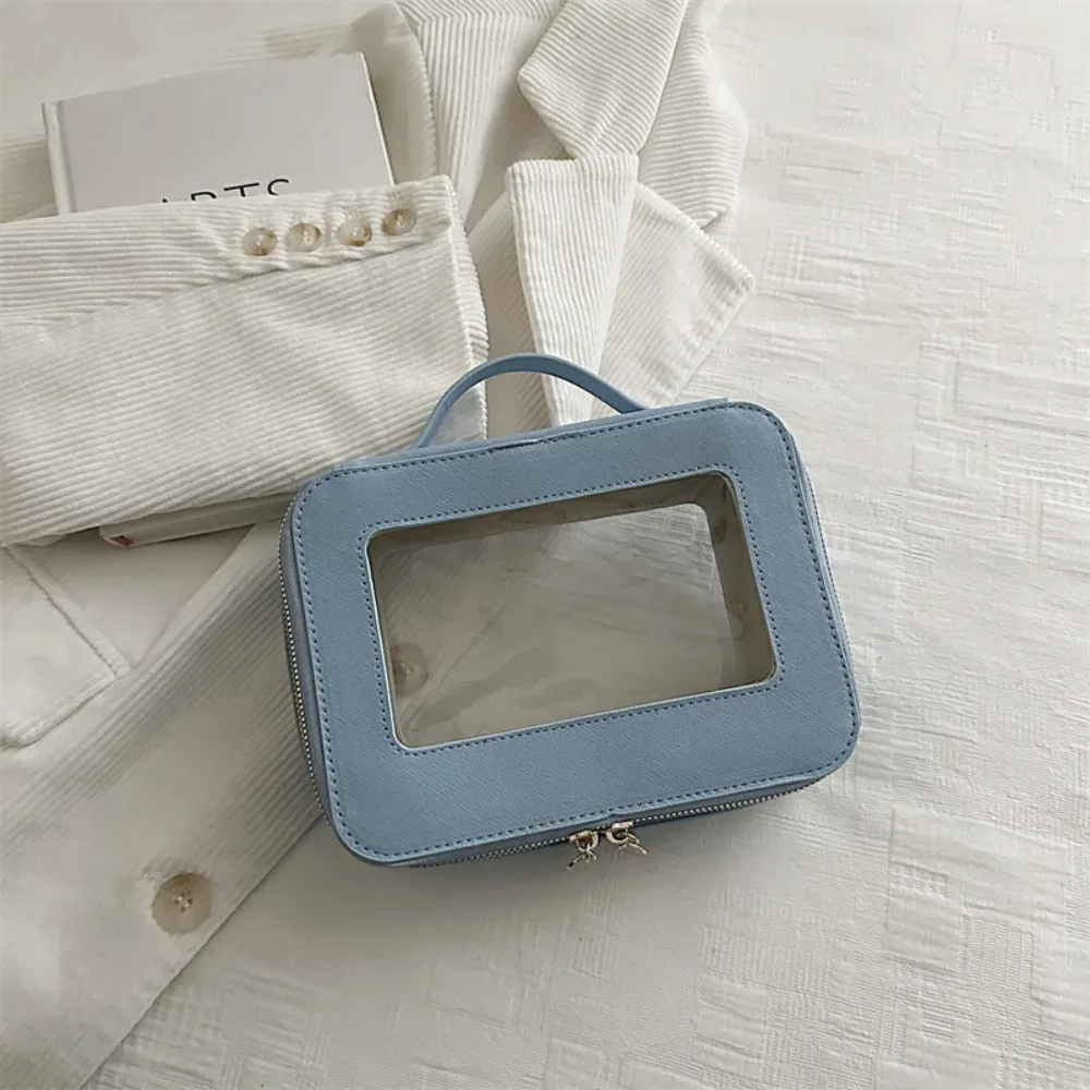 sac de voyage transparent portable en pvc, trousse de maquillage à poignée, grande capacité, petit sac carré, sac à main
