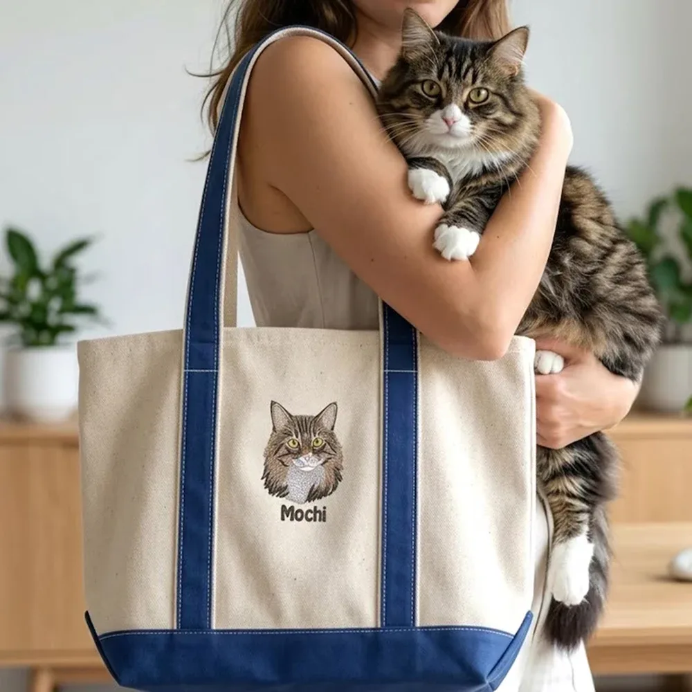 sac fourre-tout en toile personnalisé avec portrait d'animal de compagnie, cadeau pour maman de chien ou de chat, grande capacité, fermeture éclair intérieure, pour les femmes, pour les trajets quotidiens