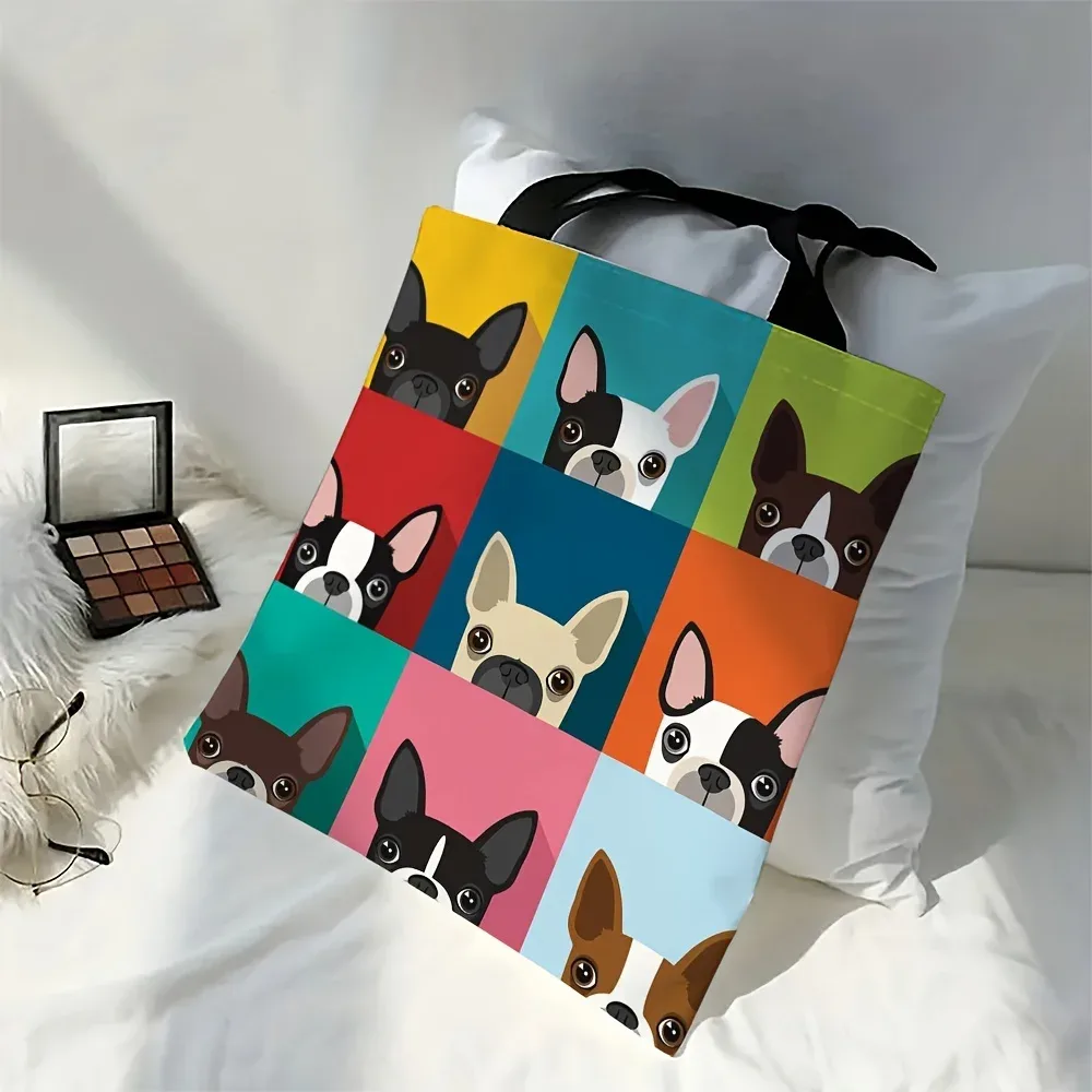 Nouveau sac à main imprimé bouledogue français Double face, sac de Shopping décontracté de grande capacité, sac à bandoulière multifonctionnel