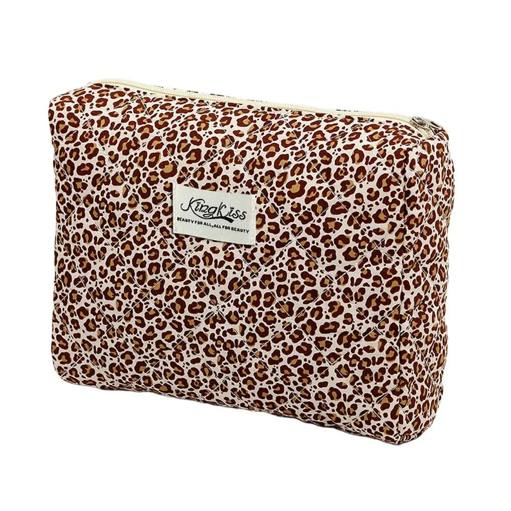 trousse de maquillage matelassée en coton imprimé floral, trousse à cosmétiques multifonctionnelle à imprimé léopard, portefeuille de voyage de plusieurs tailles