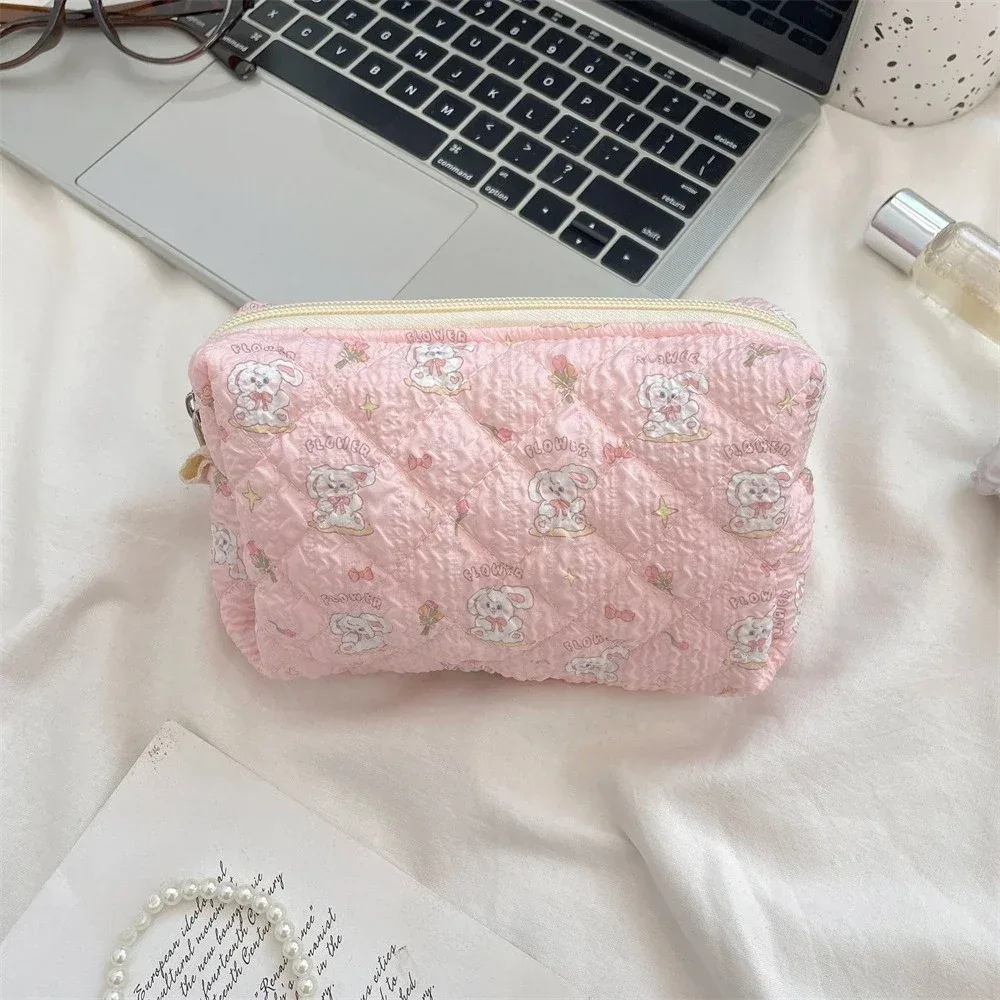 sacs à cosmétiques à brosse carrée de dessin animé mignon, sac de maquillage à fleurs roses pour femmes, organisateur de voyage, pochette à cosmétiques, trousse à crayons pour filles
