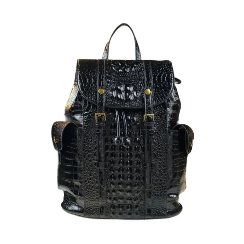 sac à dos de voyage à motif crocodile en cuir de vache véritable – grand sac d'école unisexe pour étudiants et employés de bureau avec fermeture éclair antivol