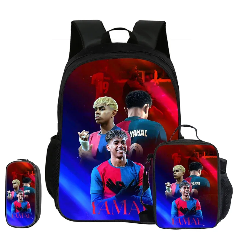 sac à dos enfant l-lamin yamal football star, ensemble de 3 pièces, sac à dos d'école, trousse à crayons, sac à livres avec sac à lunch, sac à dos de sport, cadeau pour enfants
