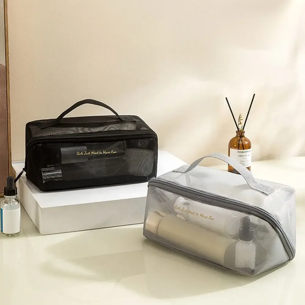 sac de maquillage en maille portable de grande capacité, sac de rangement de voyage léger et solide, pochette de rangement, trousse de toilette et de beauté