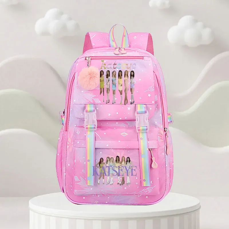 sac d'école katseye print, sac d'école pour élèves du primaire, sac à dos de voyage en plein air, sac à dos tendance pour filles, sac à dos pour enfants.