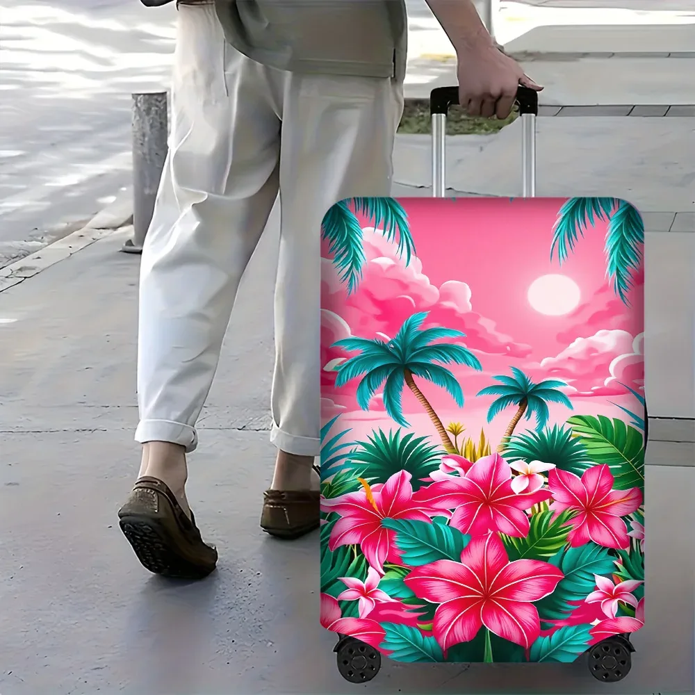 housse valise polyester motif tropical vibrant rose palmiers fleurs hawaïennes protection voyage grande taille