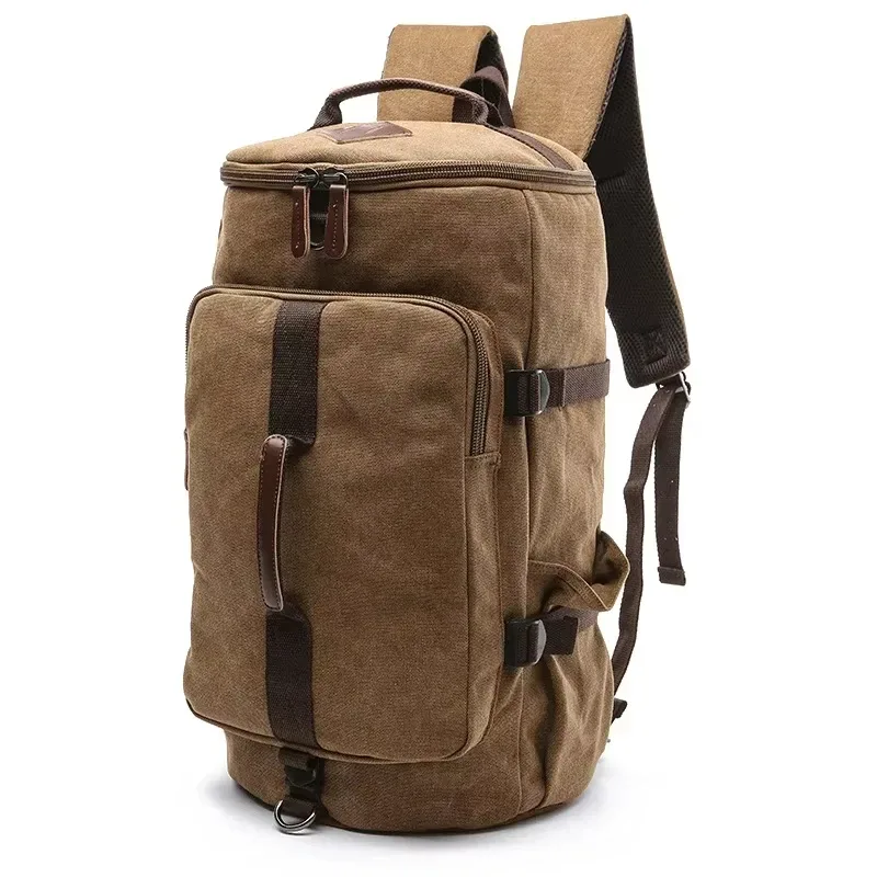 Sac à dos en toile de grande capacité pour hommes, sacs polochons multifonctions cylindriques de voyage en plein air, sacs à bagages pour adolescents
