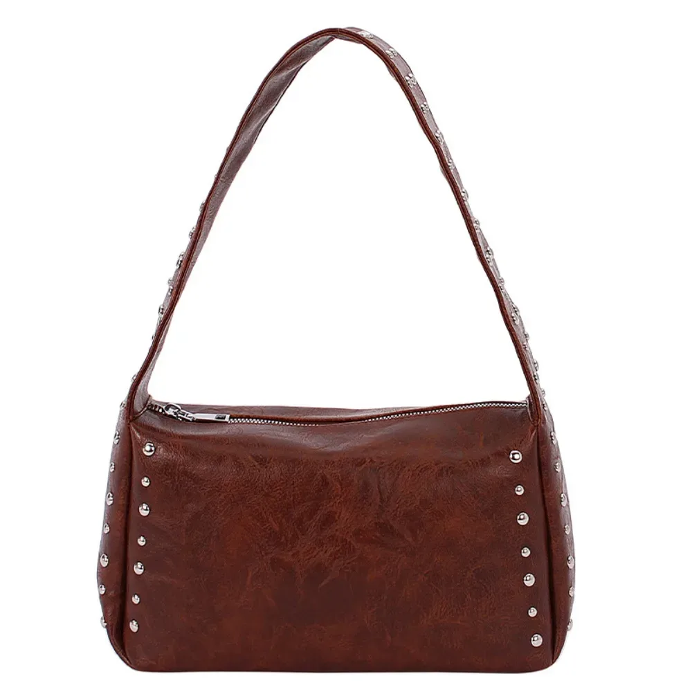 sac à main tendance style spicy girl, rétro à rivets, sac carré décontracté, sac d'épaule français couleur unie pour le quotidien