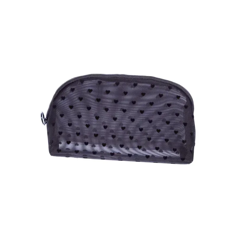 sac à cosmétiques en maille de nylon, organisateur de toilette en forme de cœur à fermeture éclair, sacs de maquillage multifonctionnels pour femmes, rouge à lèvres, clé, porte-monnaie