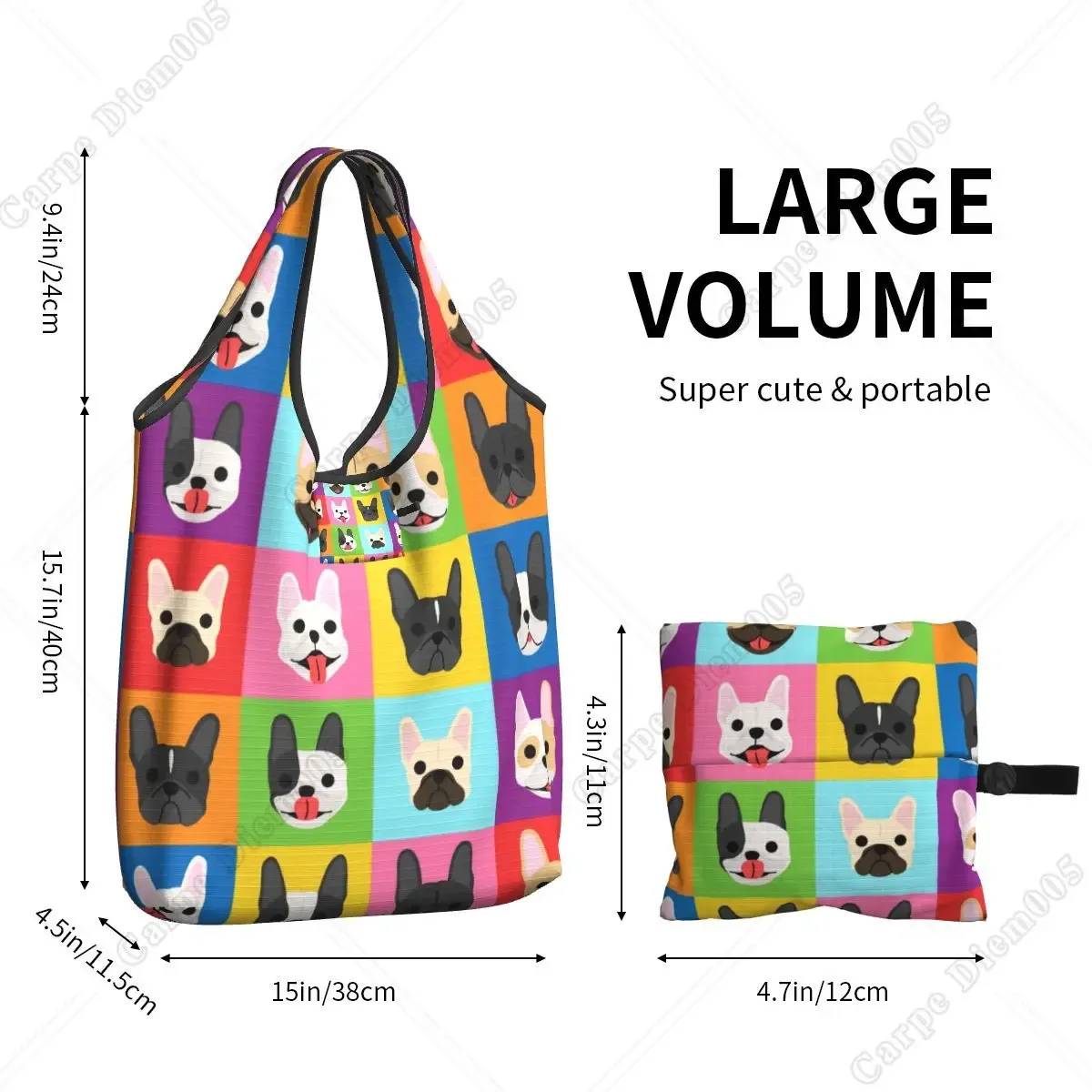 sac à provisions portable pop art pour femme, style bungalow, bouledogue français, sac fourre-tout pour chien, cadeau pour animal de compagnie, sacs d'épicerie