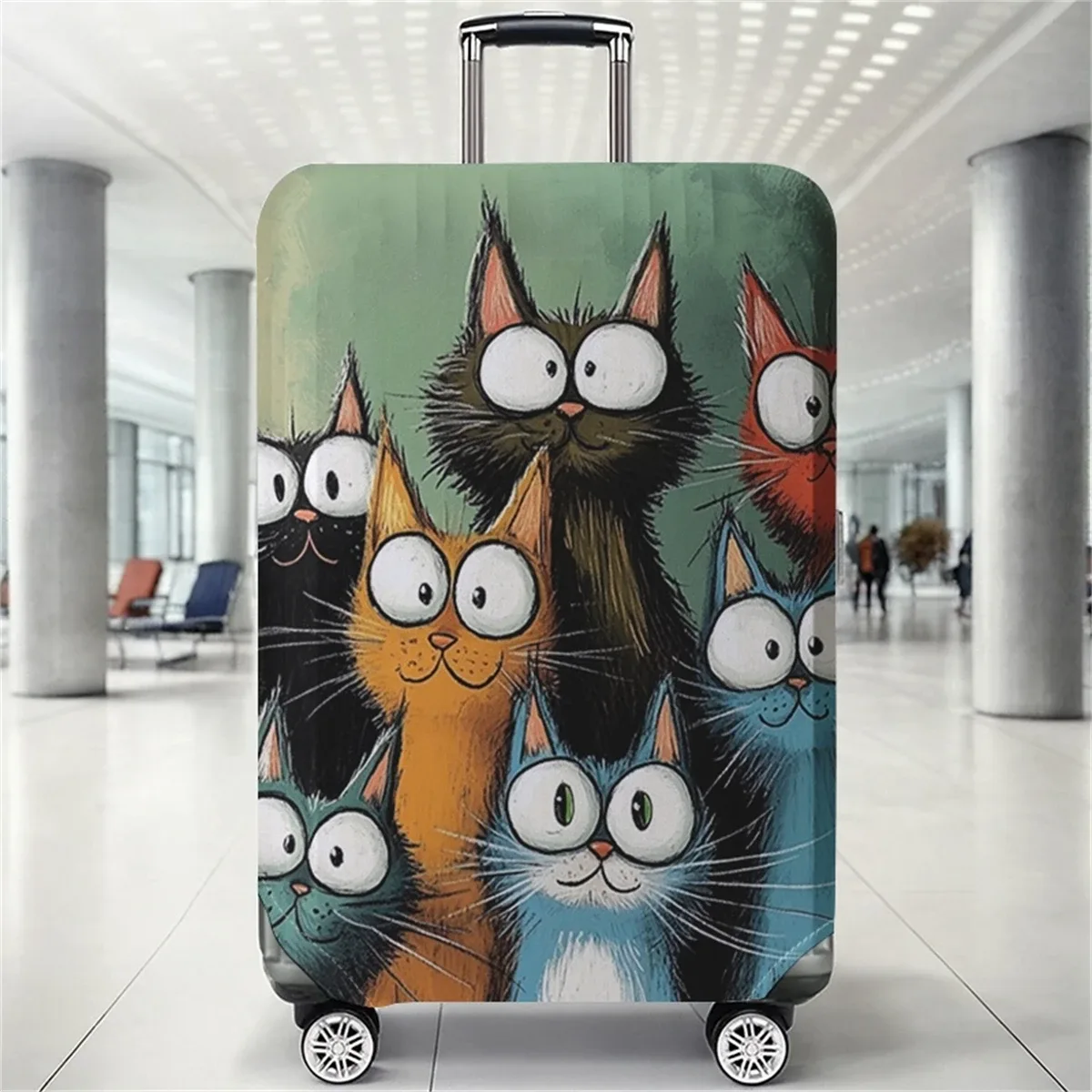 housse de protection pour bagages à motif de chat, adaptée aux bagages de 18 à 32 pouces, avec poignées, accessoires de voyage