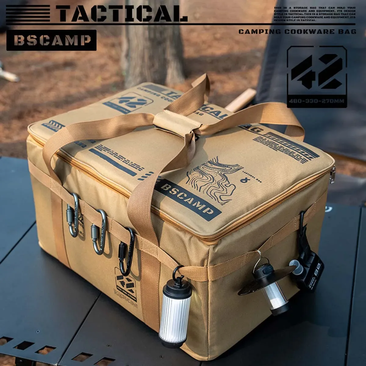 sac de rangement tactique de grande capacité pour l'extérieur, avec récipients de cuisson, protection anti-choc pour bouteille de gaz, sac de camping et de pique-nique