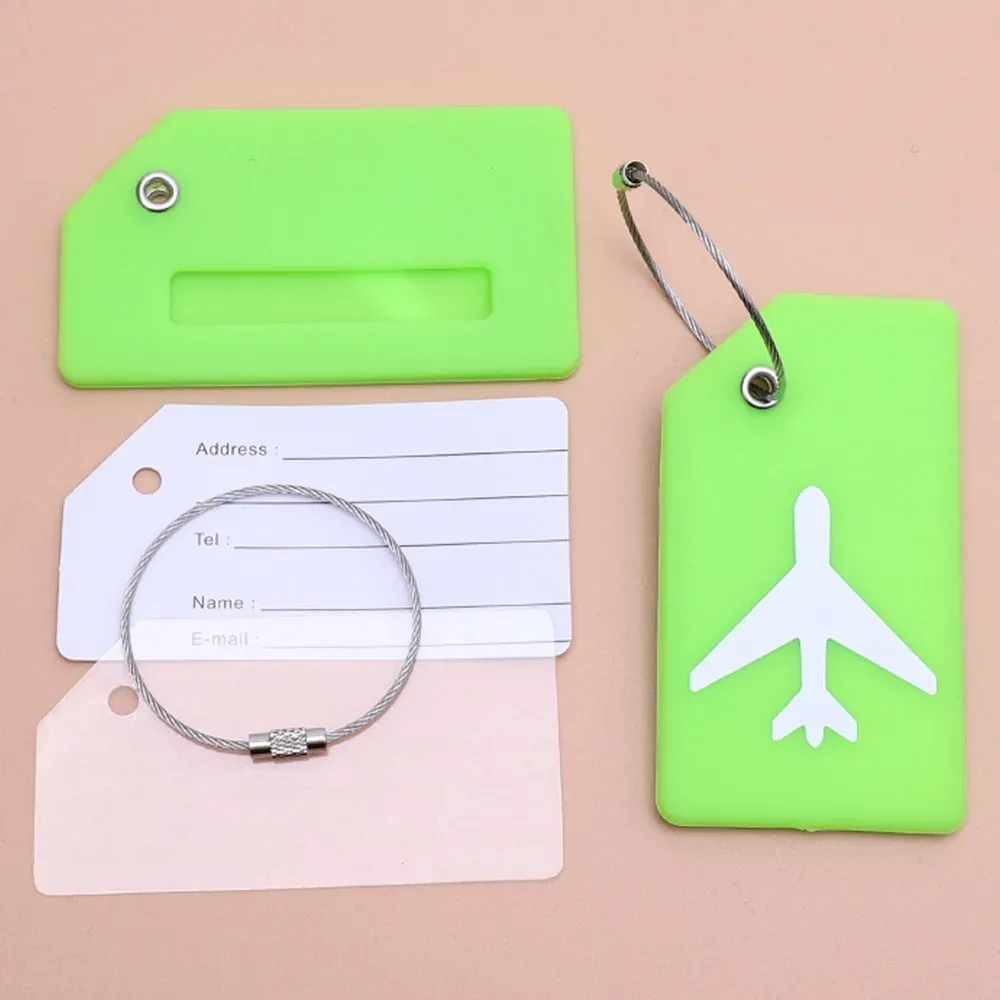 étiquettes de bagages en silicone pour valises, accessoires de voyage, porte-carte d'identité, boucle en acier inoxydable, identifiant de bagages, 1/5 pièces