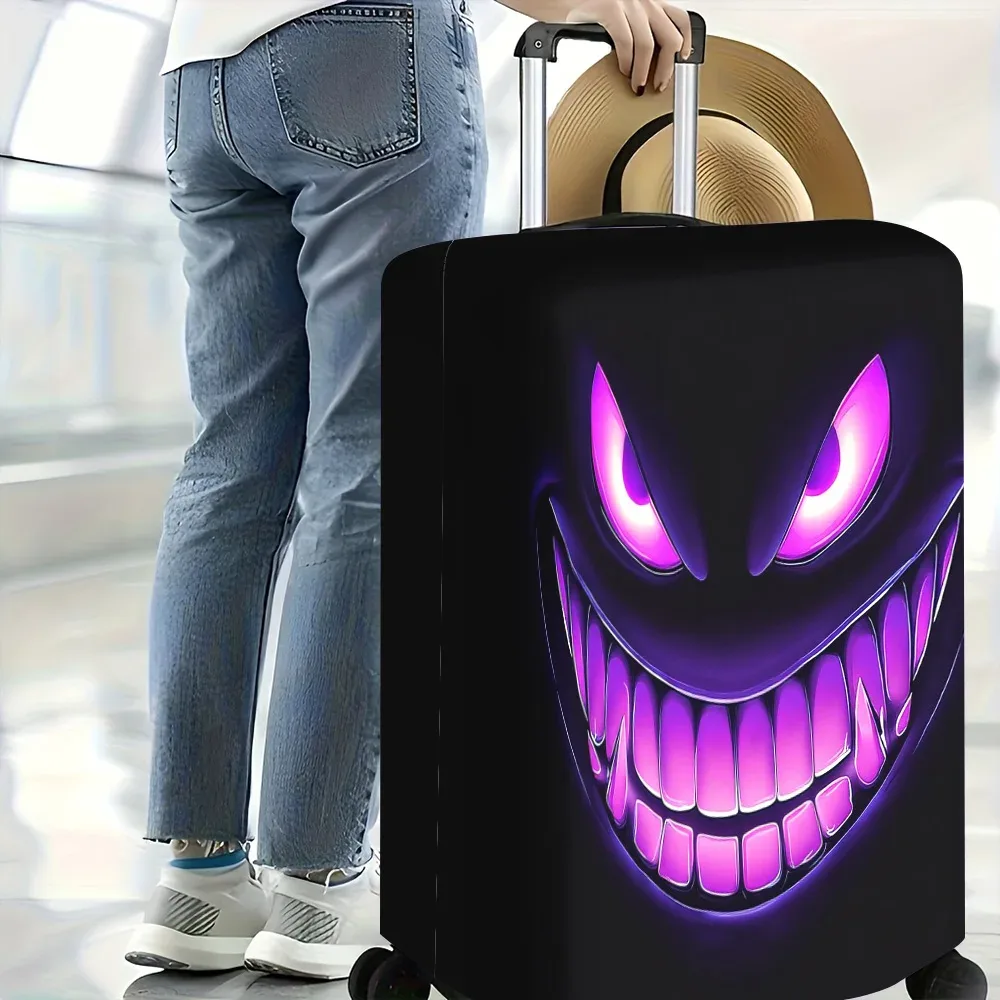 housse valise polyester visage monstre effrayant yeux lumineux dents pointues fond noir bleu rouge protection voyage